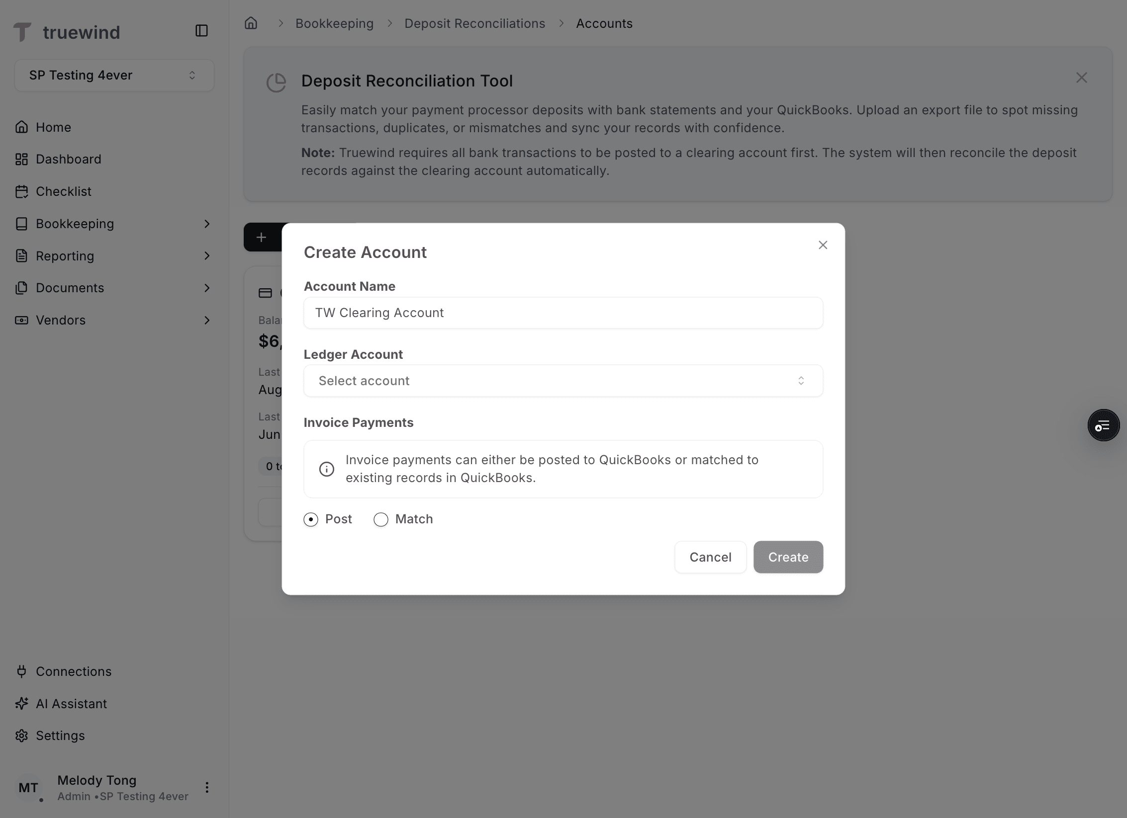 Screenshot showing the selected Sage clearing account