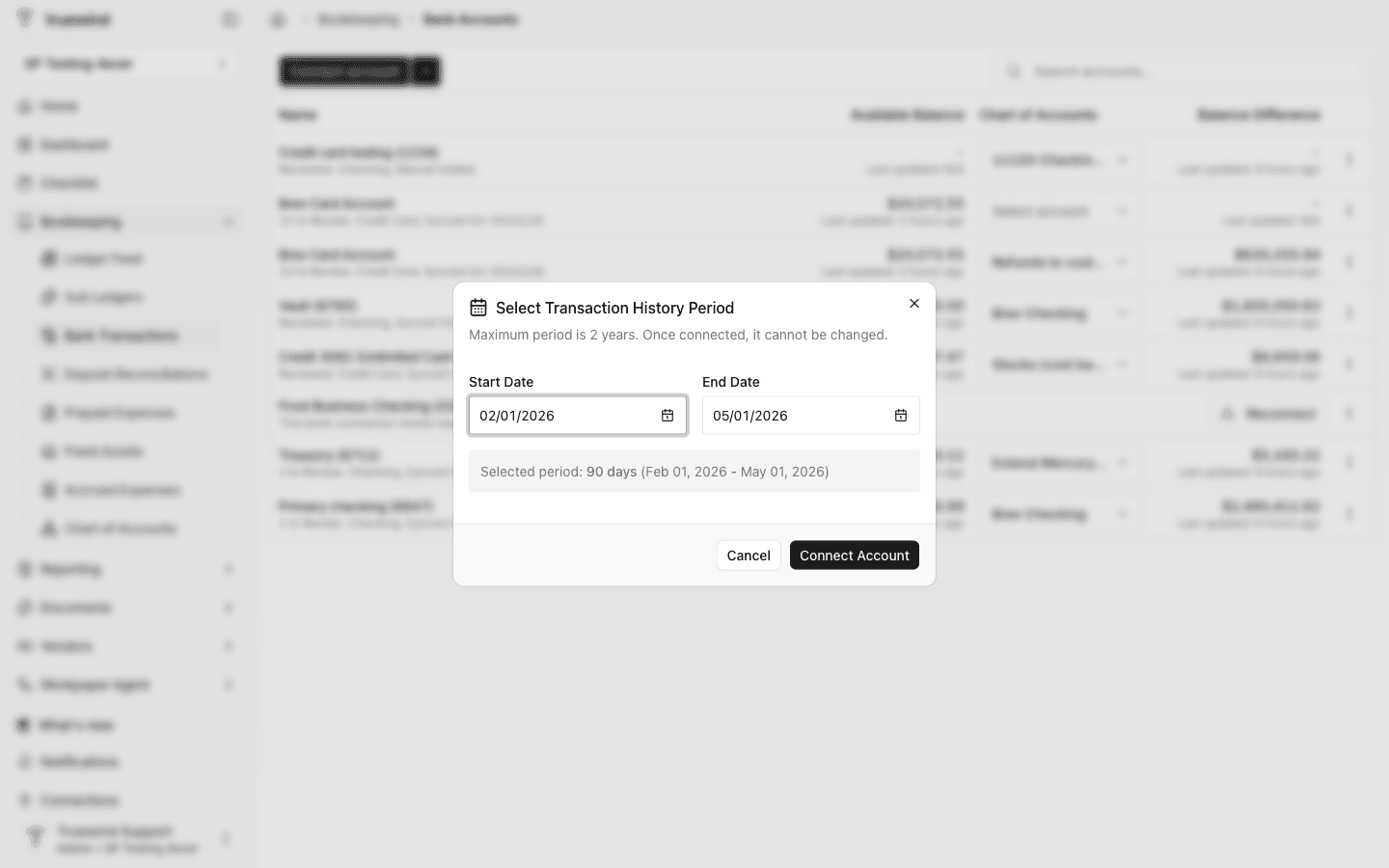 Screenshot showing start the finicity connection flow only when you are ready to authorize the client bank