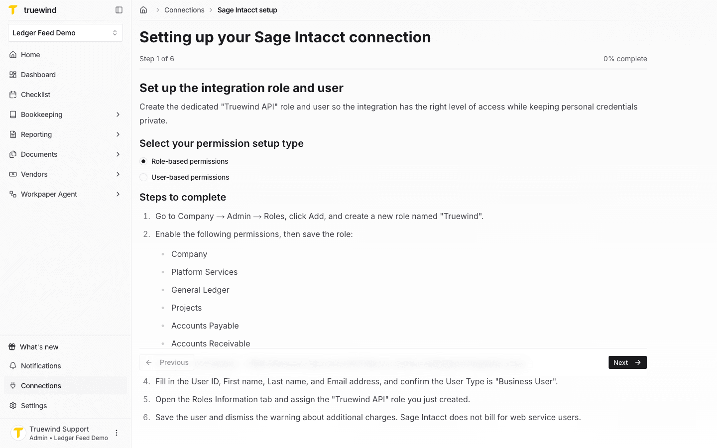 Screenshot showing Set up the integration role and user