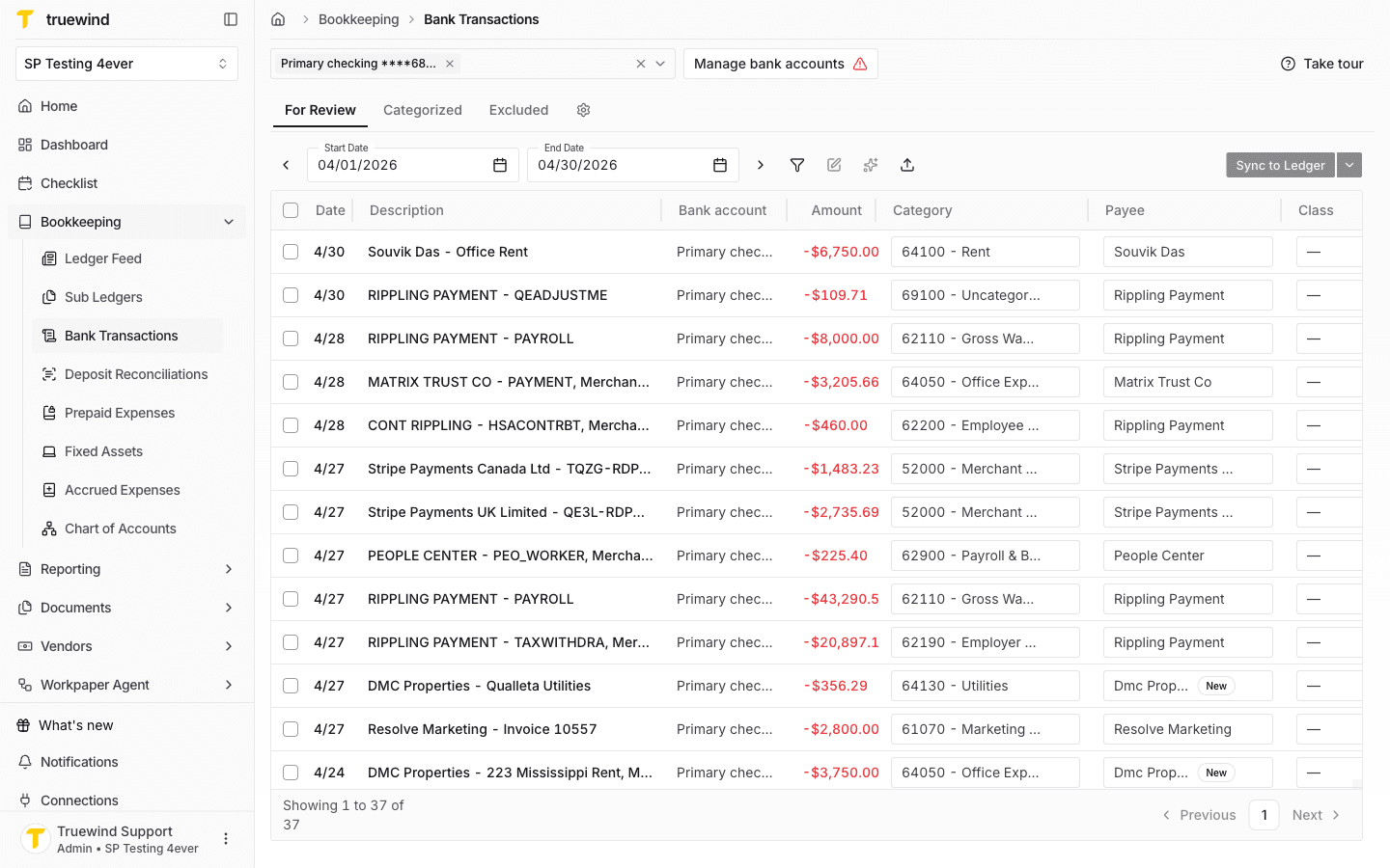 Screenshot showing Open Bank Transactions.