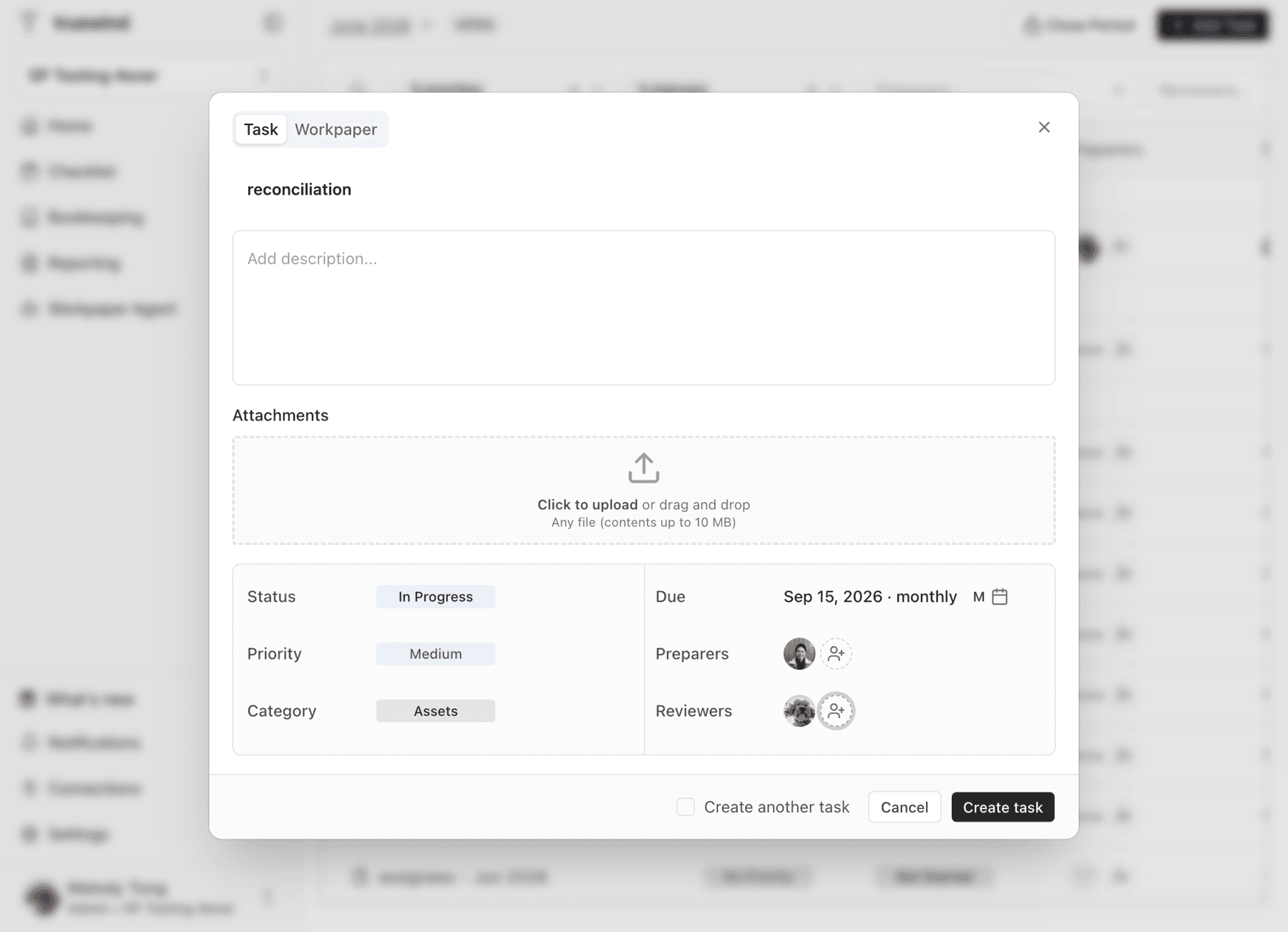 Screenshot showing the Create task button in the task form.