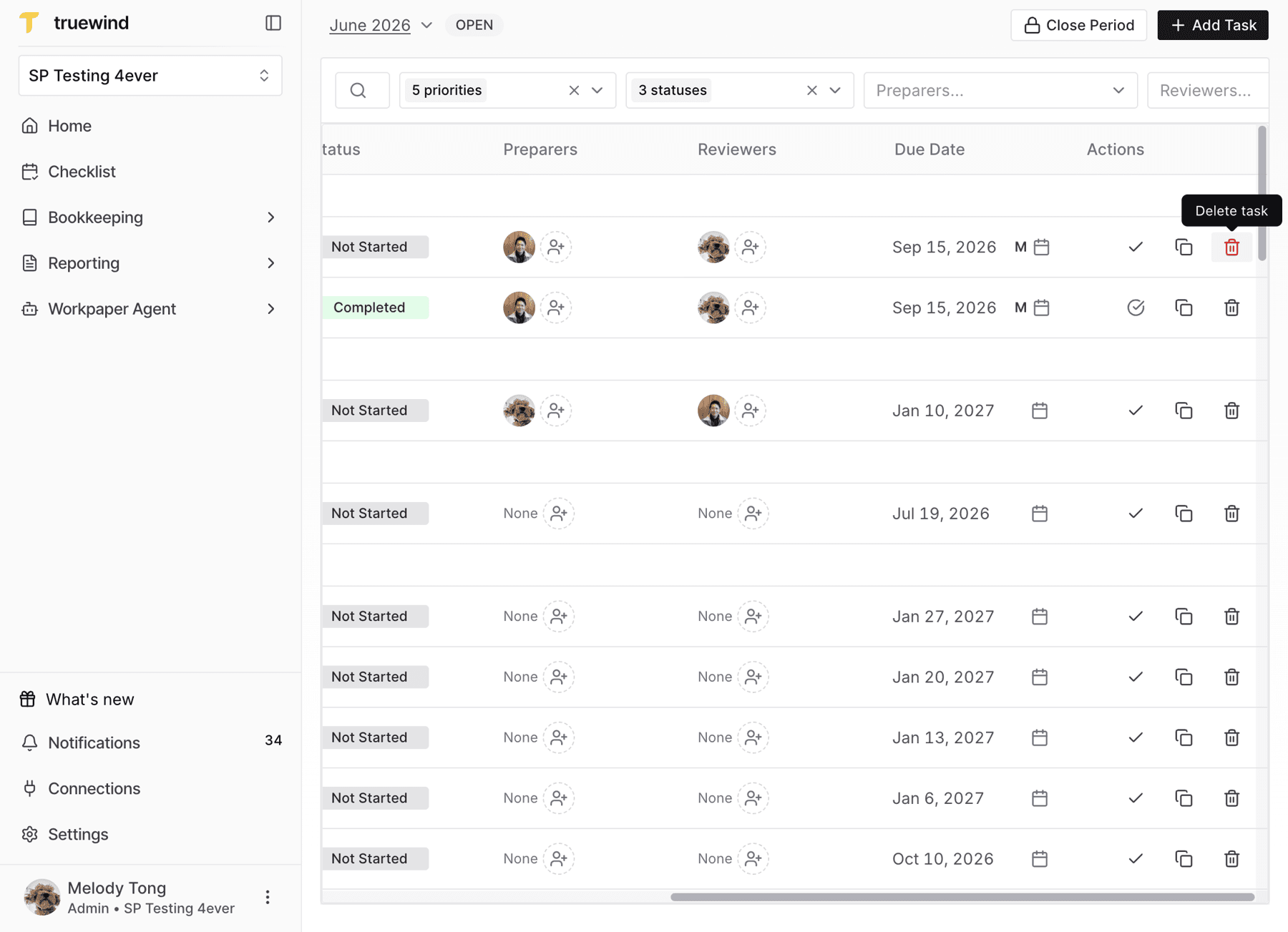 Screenshot showing a task row action menu after the task update.
