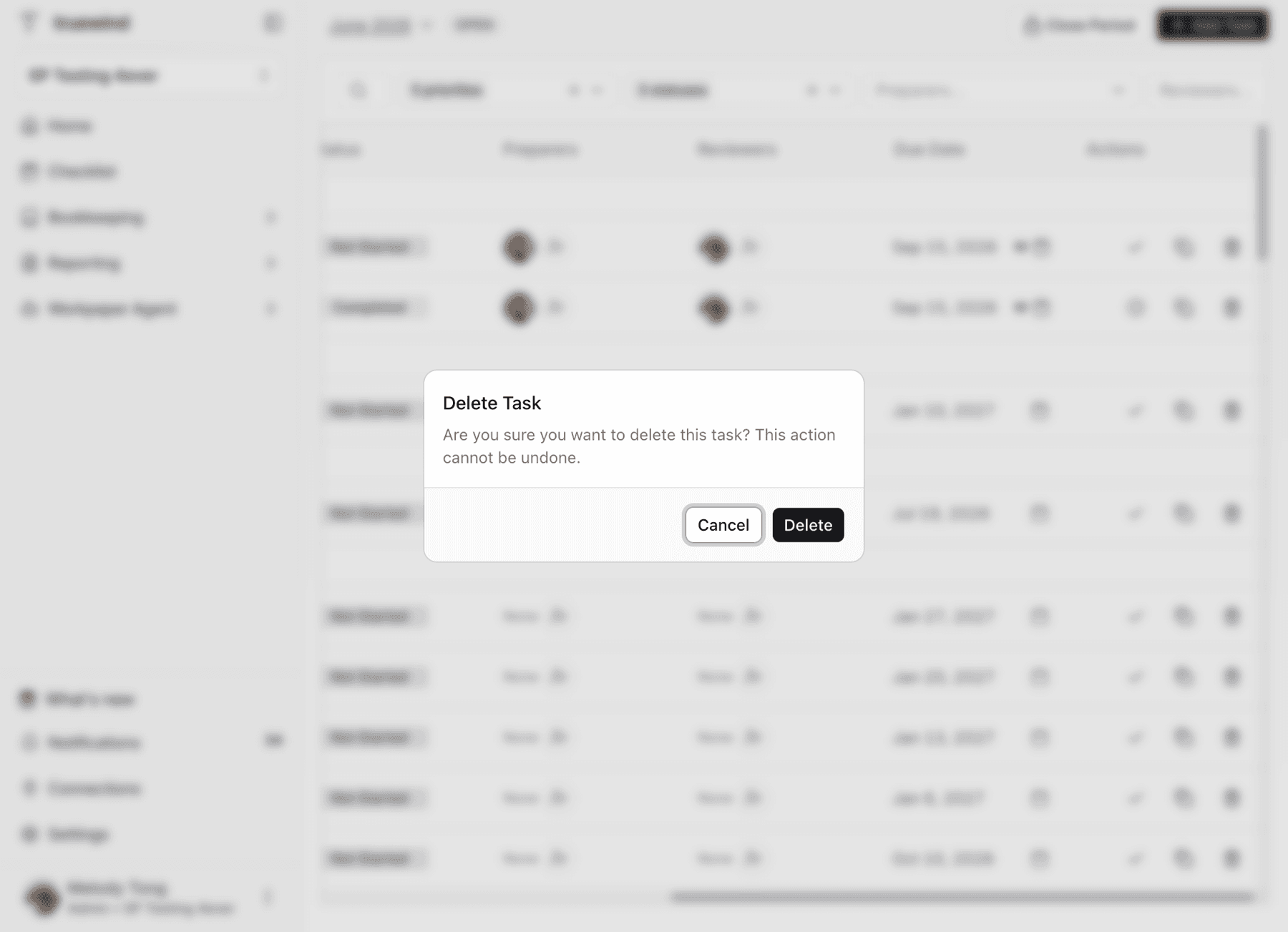 Screenshot showing the Delete Task confirmation dialog.
