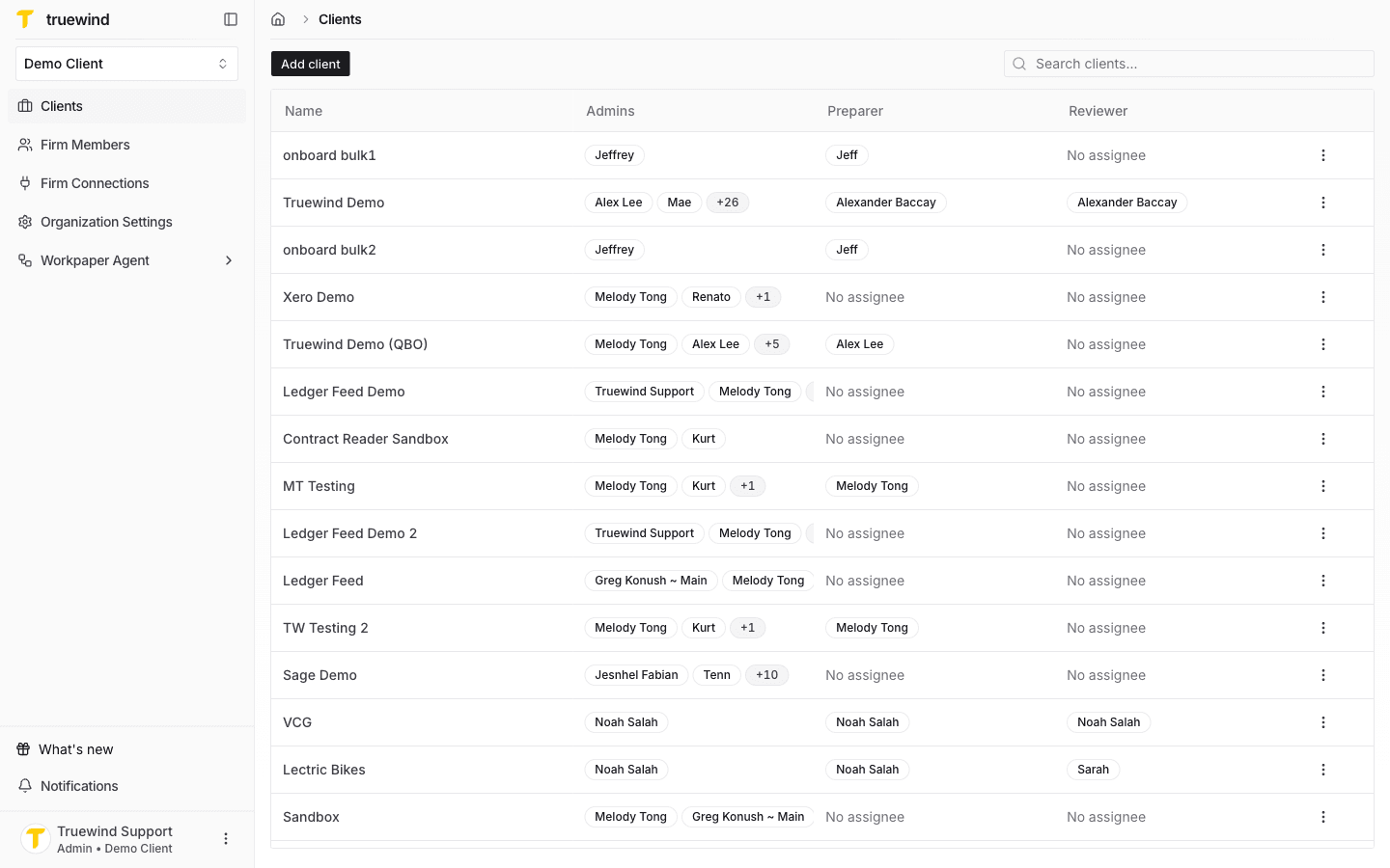 Screenshot showing this takes you to the client list where new company accounts are created and assigned