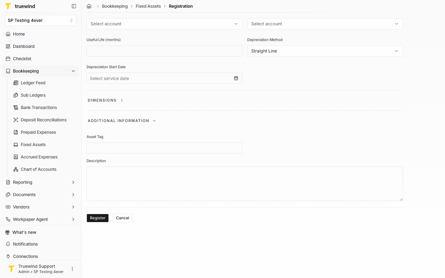 Fixed Asset registration form with the Additional Information section expanded.