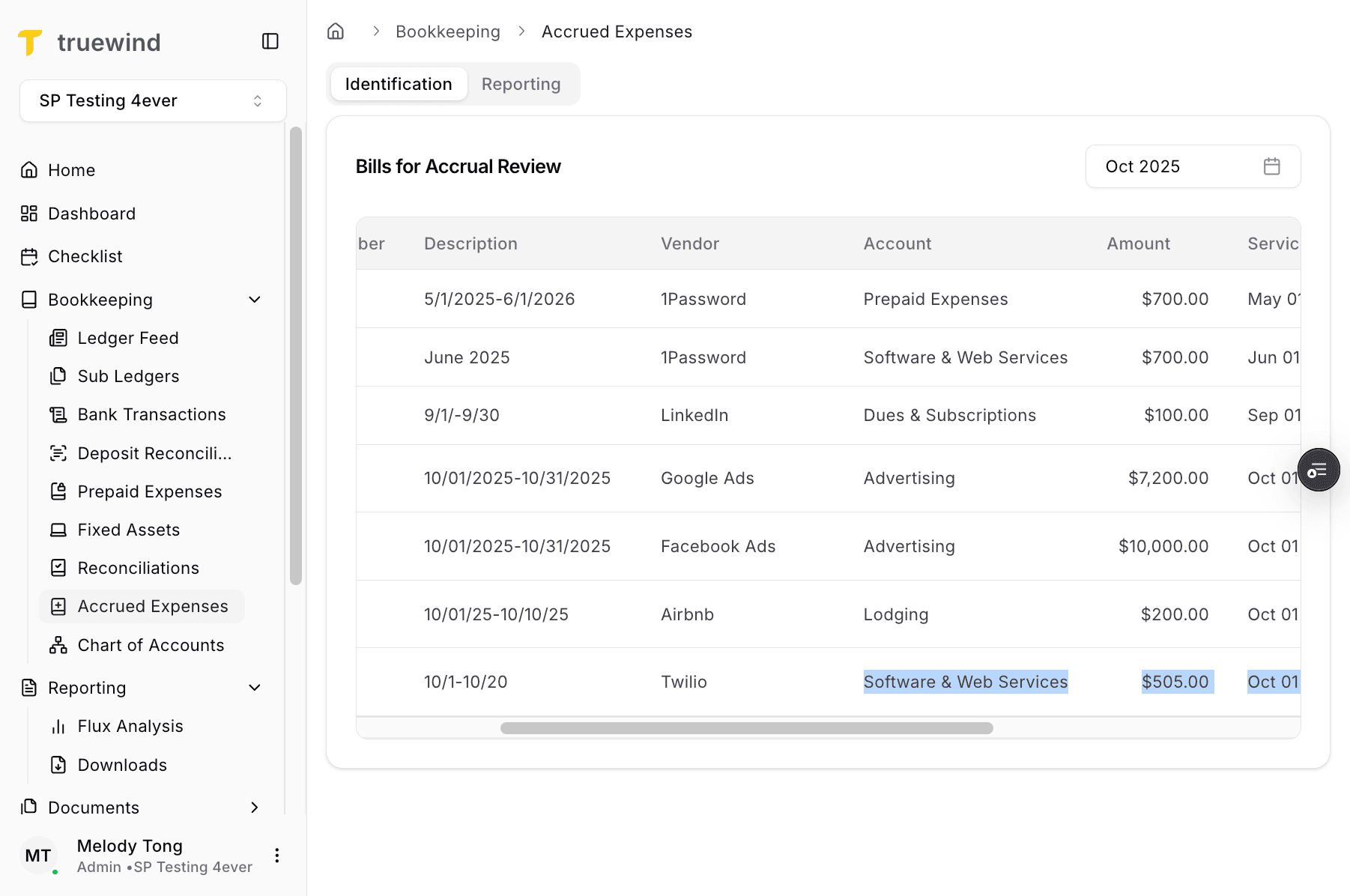 Screenshot showing Accrued Expenses in the navigation