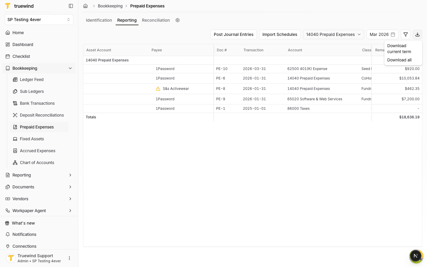 Export menu showing Download current term and Download all options