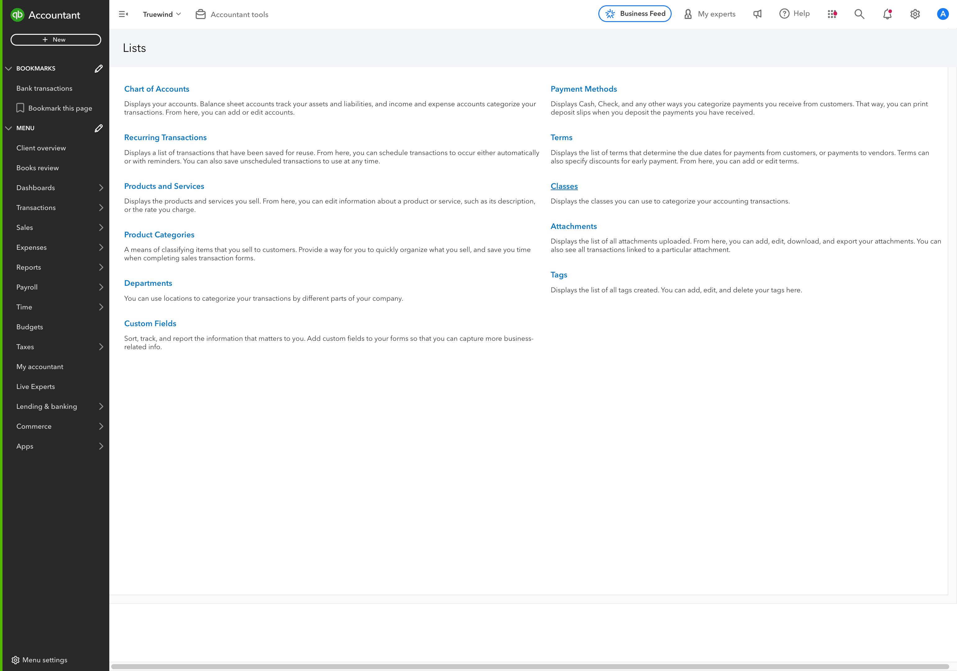 Screenshot showing In QuickBooks, set up Classes