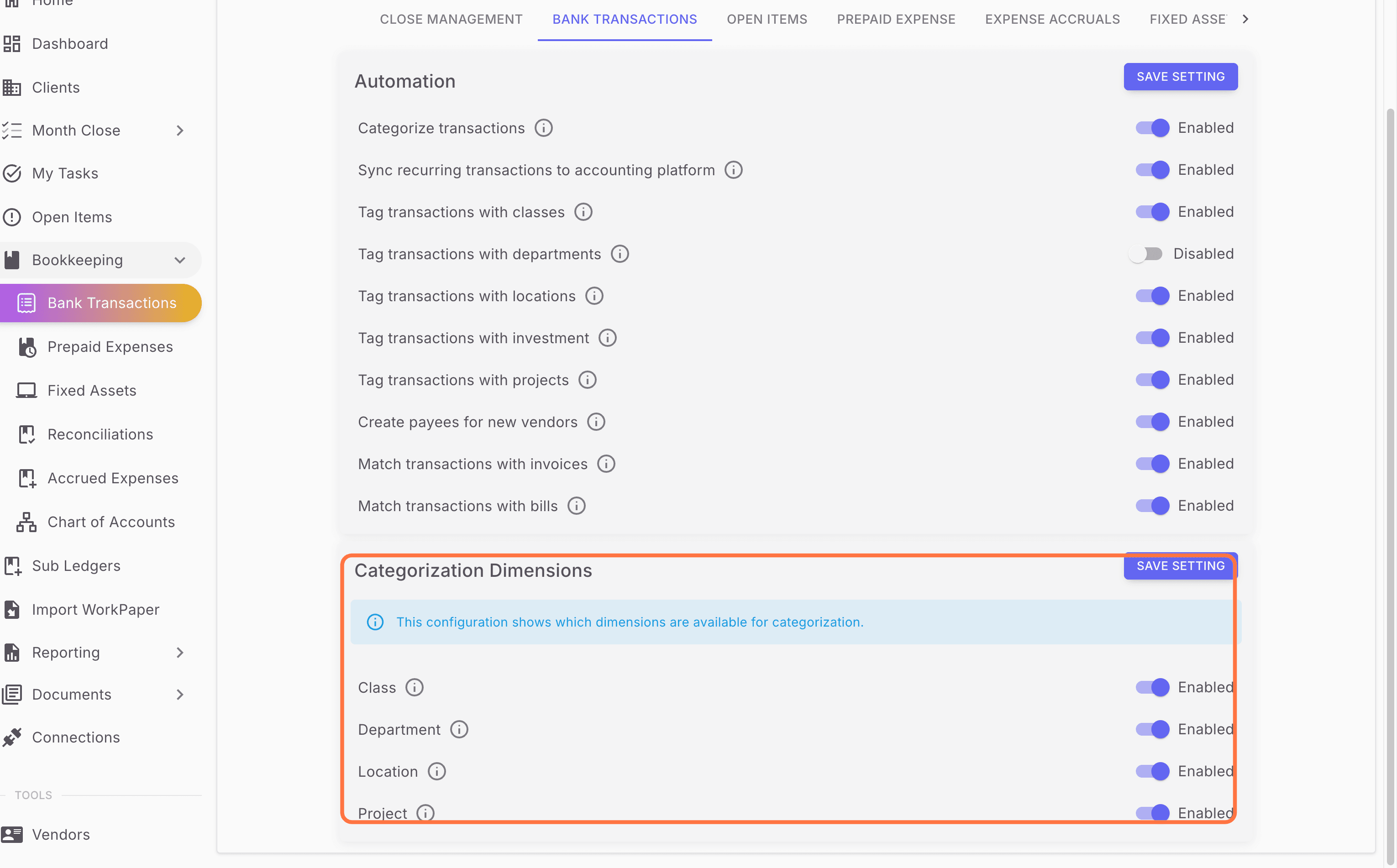 Screenshot showing Enable these dimensions for categorization