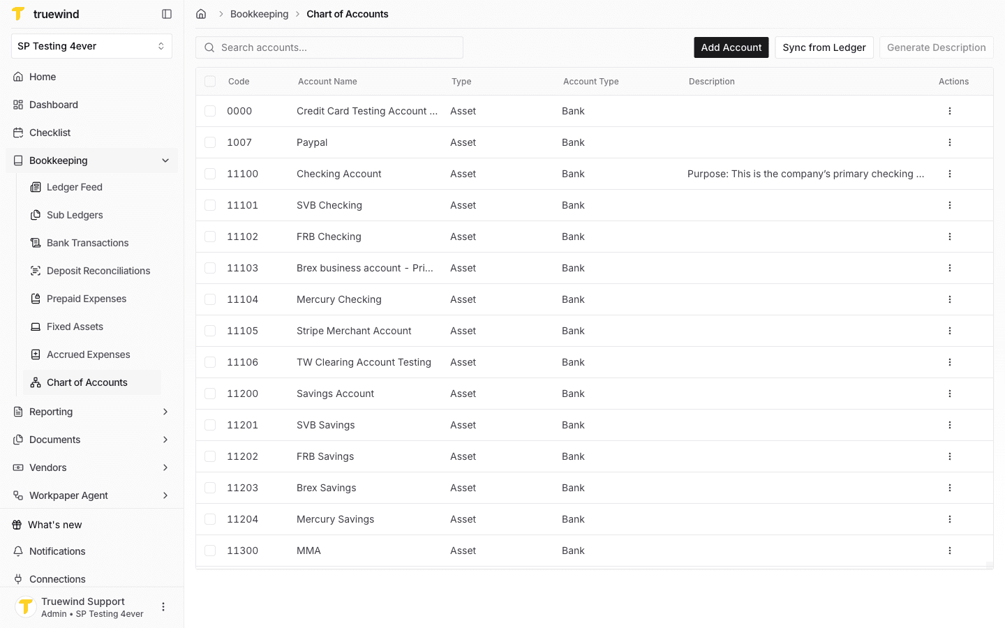 Screenshot showing this opens the Chart of Accounts page with all currently recognized accounts