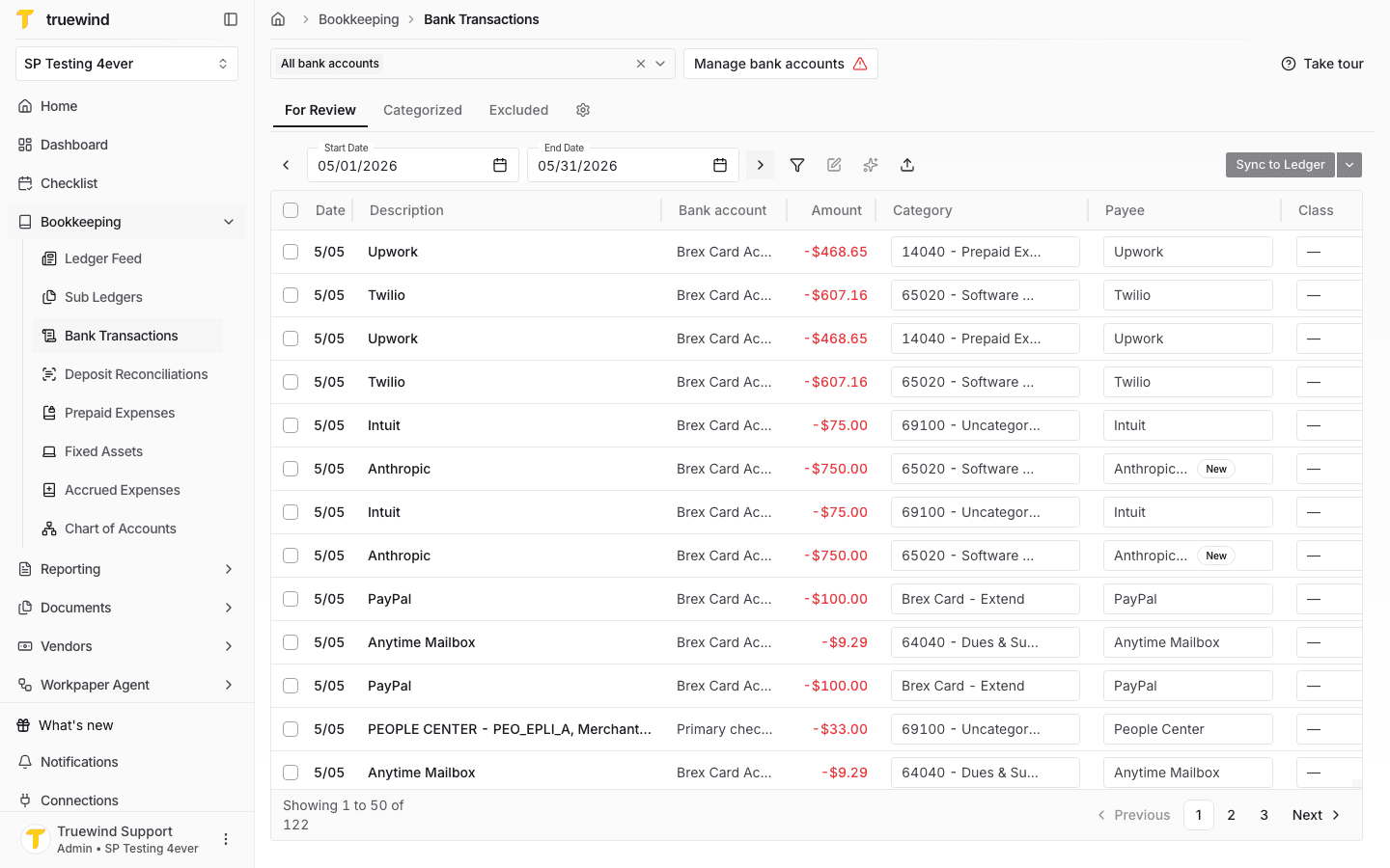 Screenshot showing Bank Transactions with all bank accounts selected and a payment row visible.