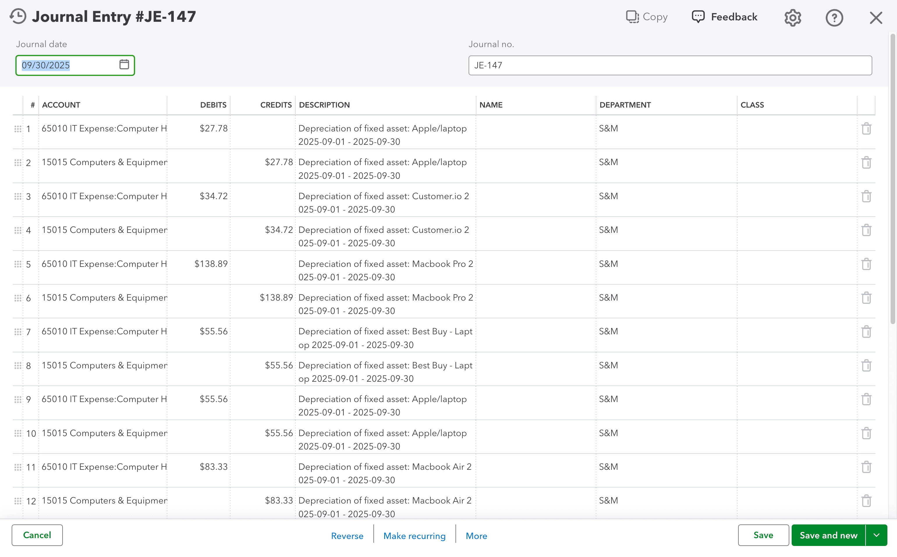 Screenshot showing Select Journal date