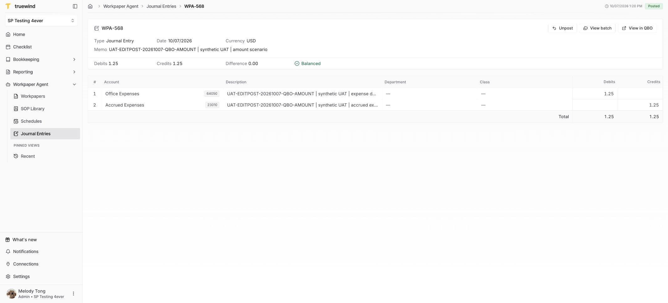 QuickBooks Online workflow: Confirm the posting result