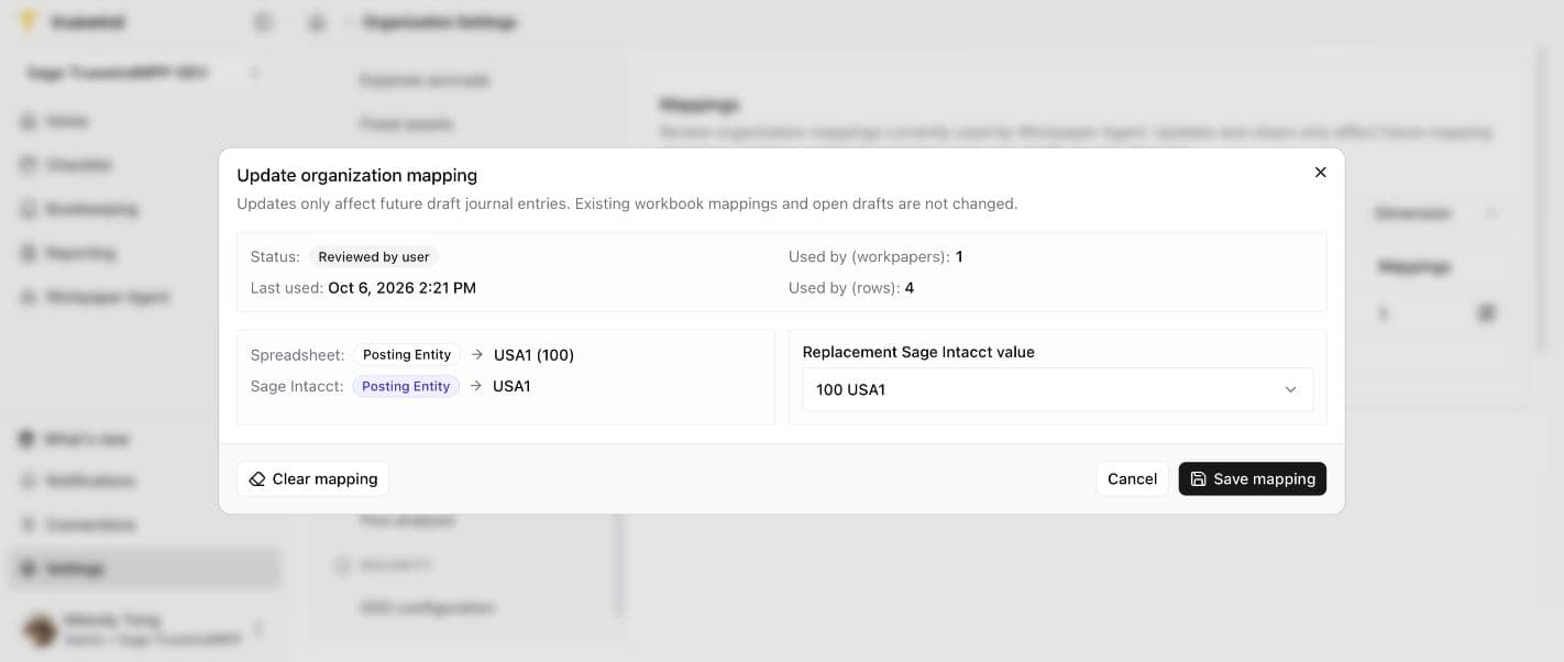 Sage Intacct workflow: Change an existing mapping