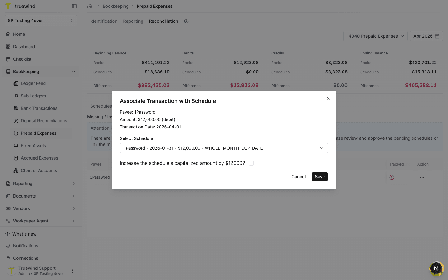 Save options shown after selecting the matching prepaid schedule