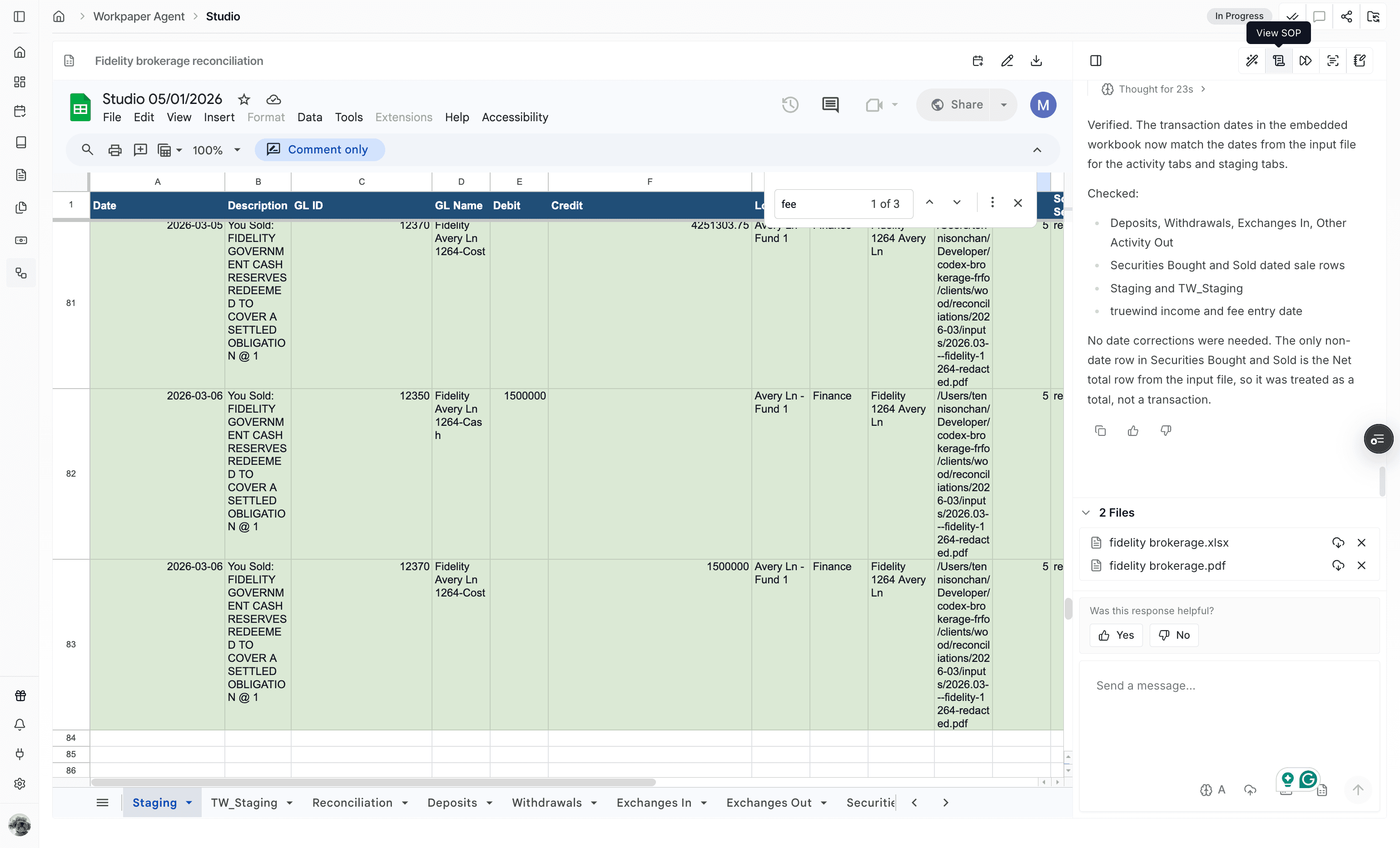 Screenshot showing the View SOP action.