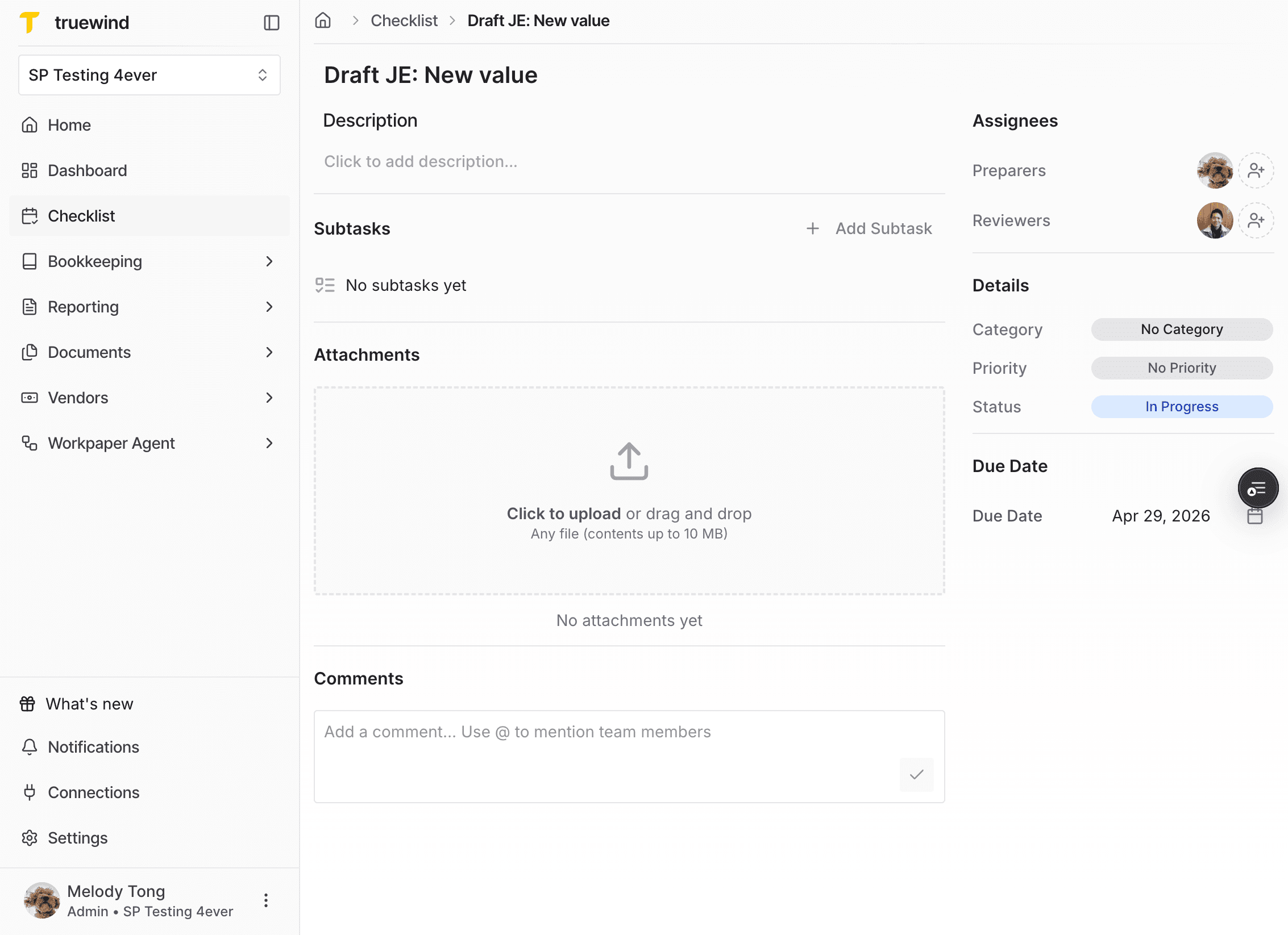 Screenshot showing the in-progress workbook status
