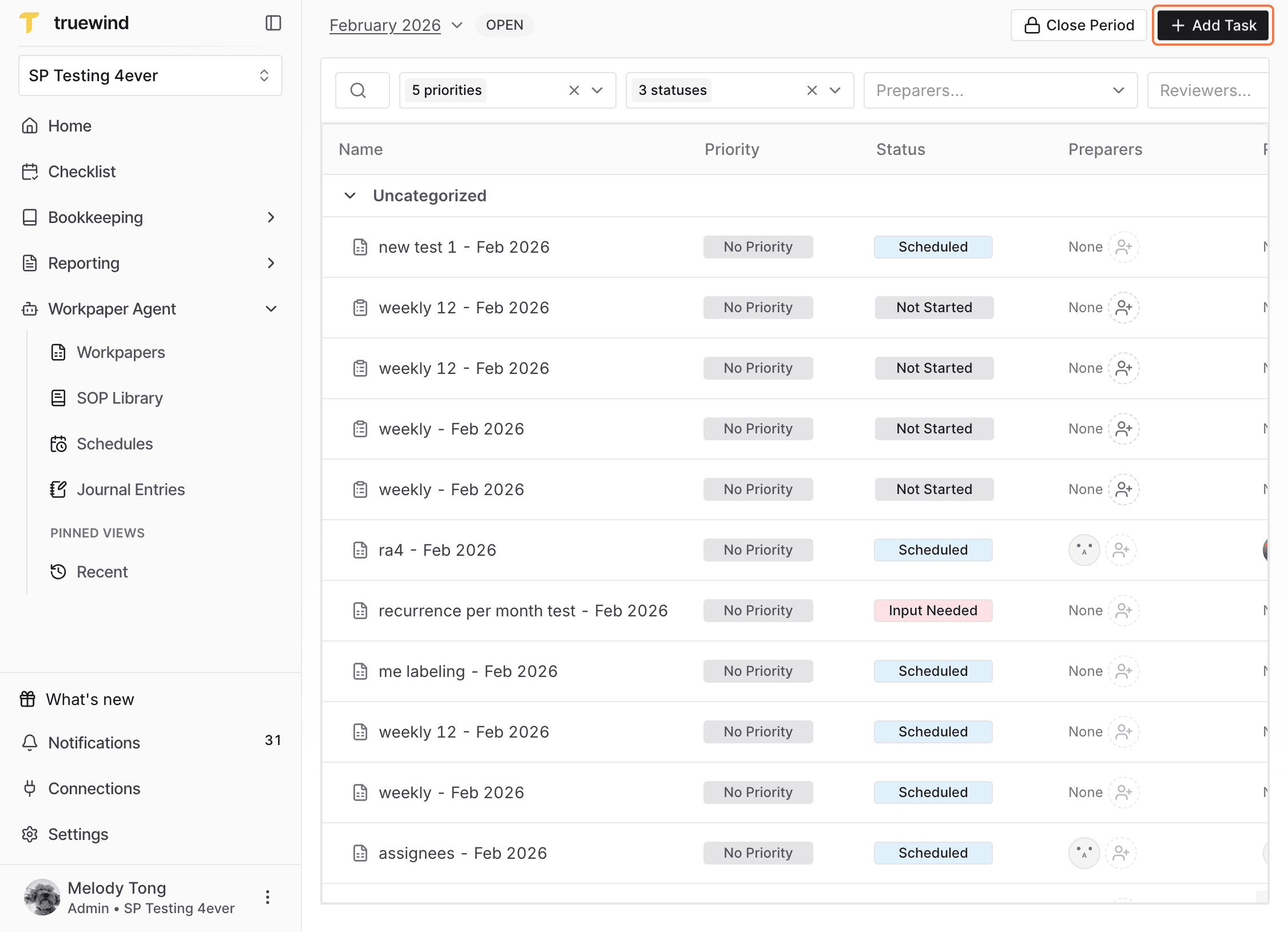 Screenshot showing a red callout around the Add Task button.