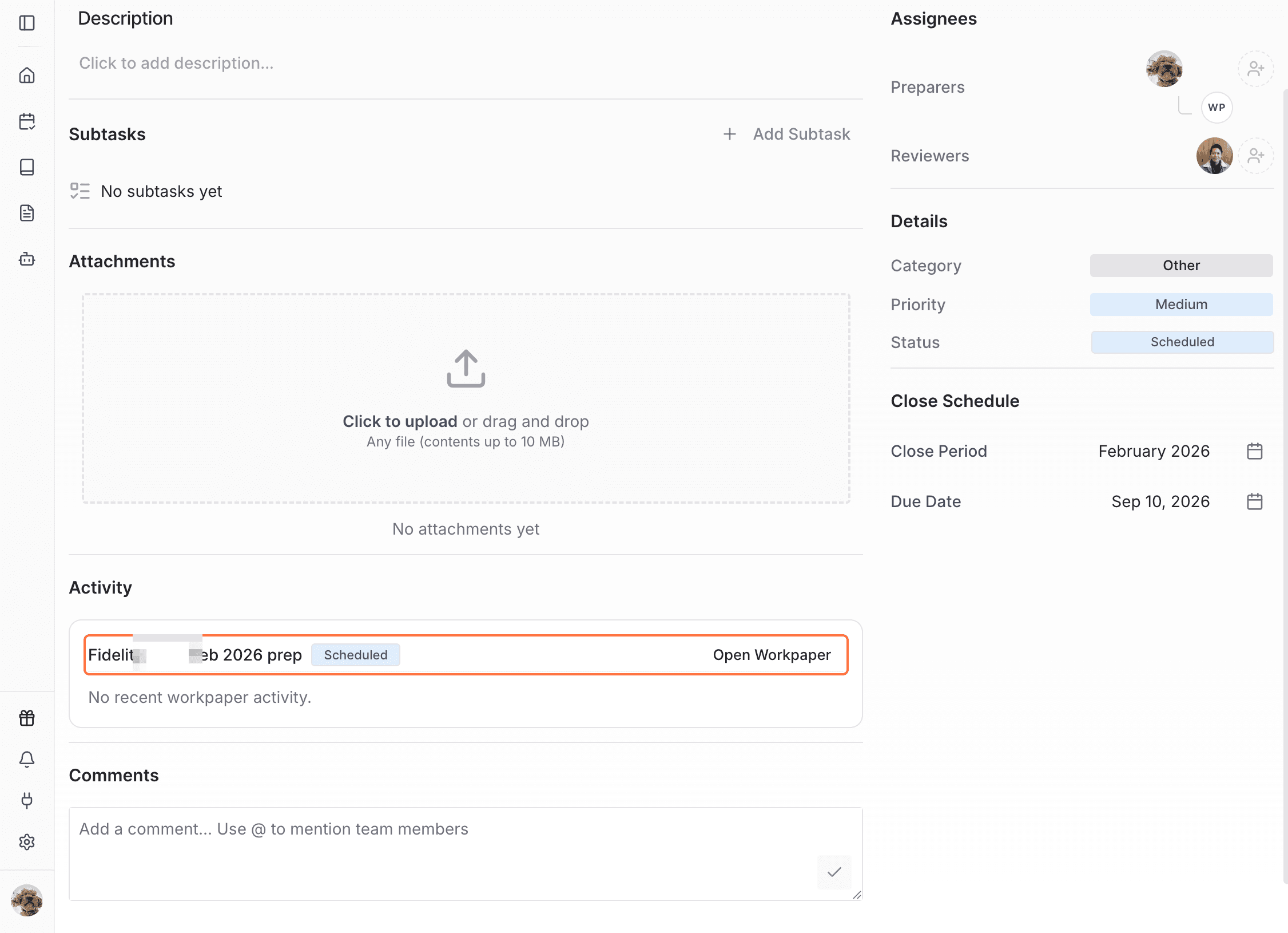 Screenshot showing a red callout around the linked workbook activity with Scheduled status.