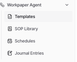 Screenshot showing Workpaper Agent and Templates in the sidebar