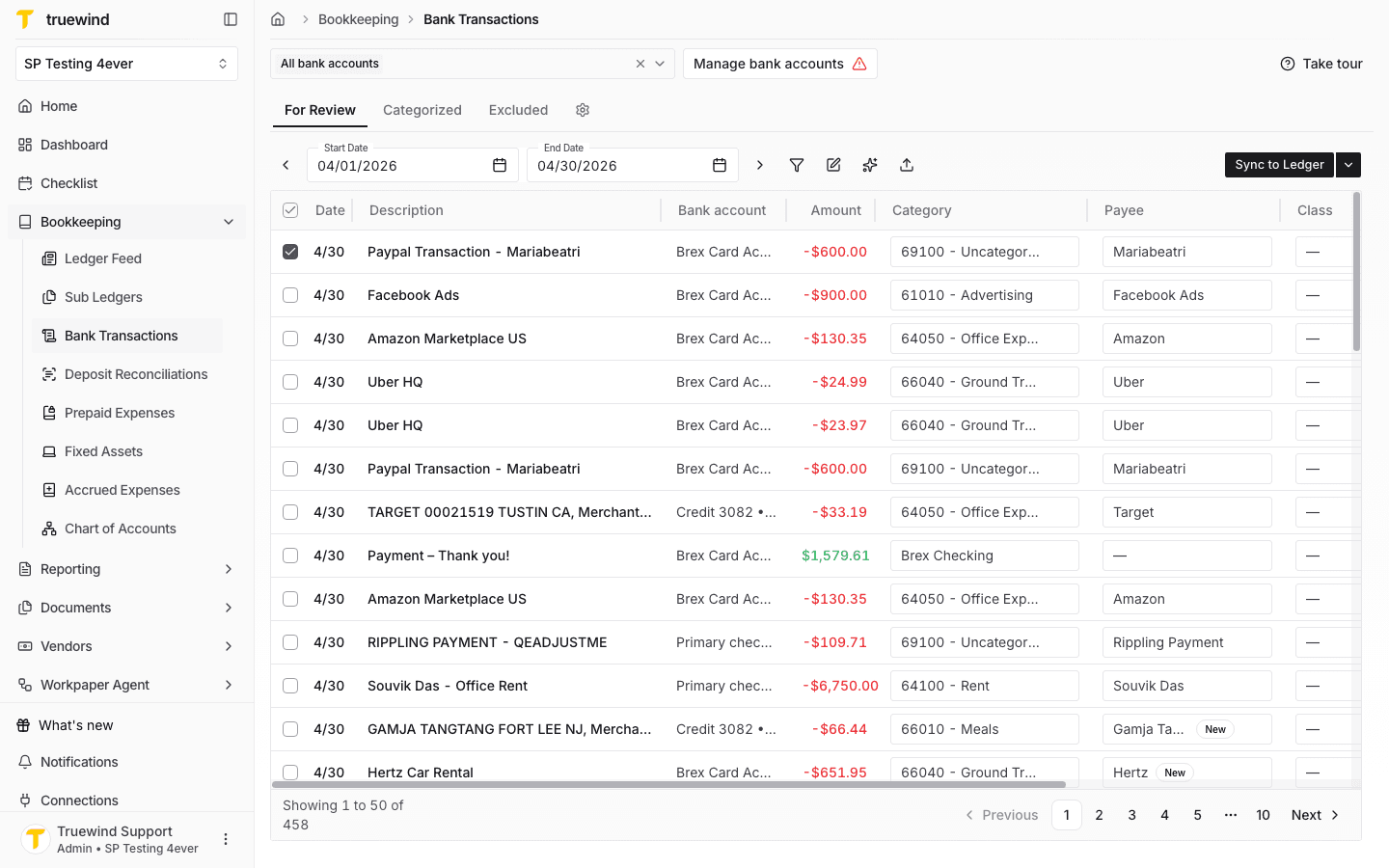 Screenshot showing a selected ready transaction with the Sync to Ledger action visible.