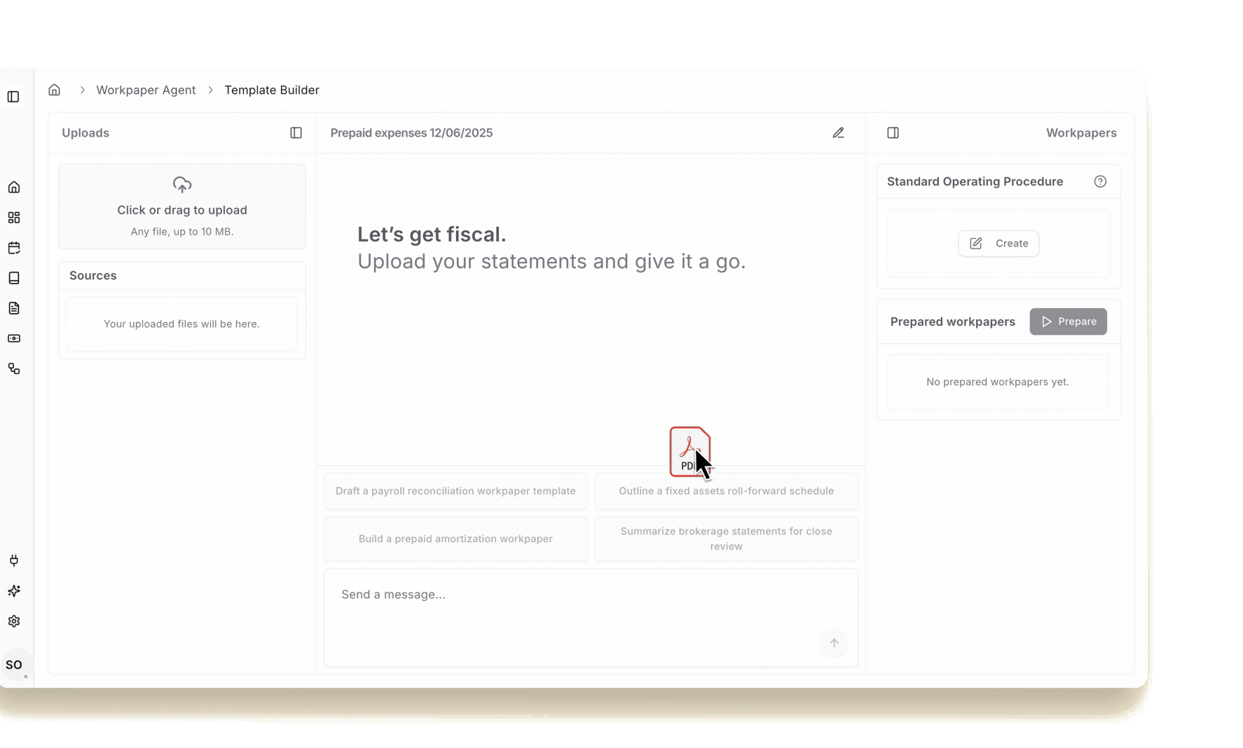 Upload flow for statements, reports, and bookkeeping source files